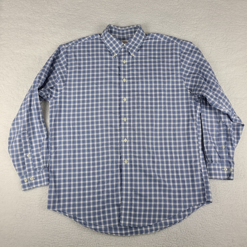Brooks Brothers Dress Shirt Mens Large Blue White Plaid Non Iron Button Up